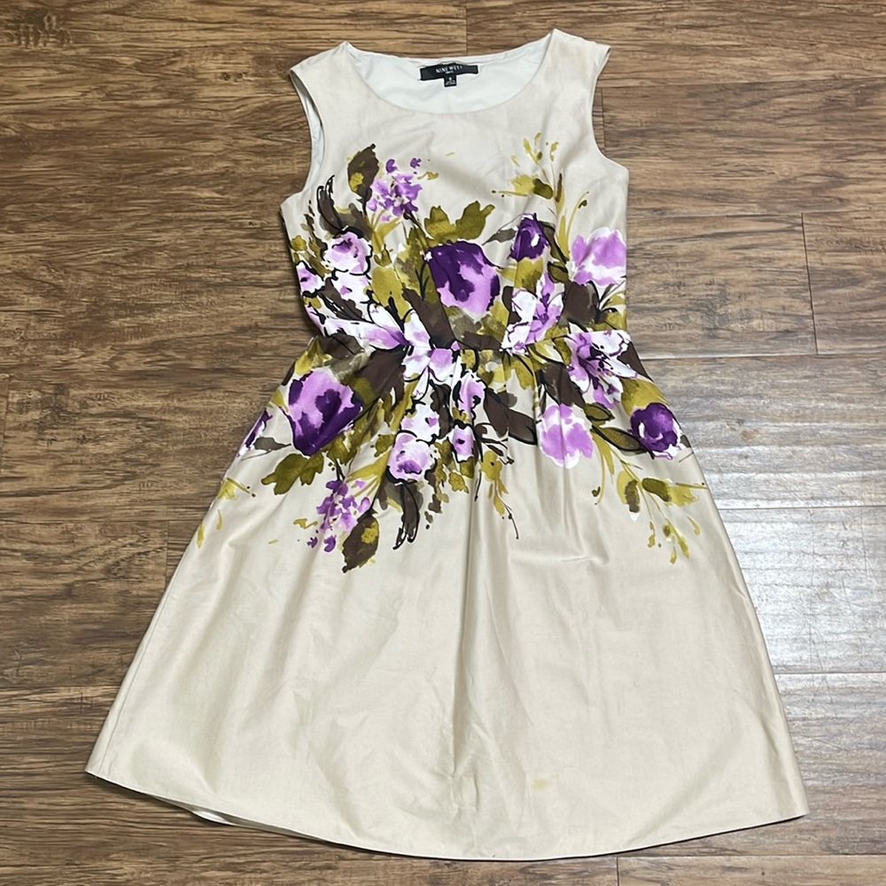 Nine West Women's Cream and Purple Floral Dress Sleeveless Size 8 - Picture 1 of 7